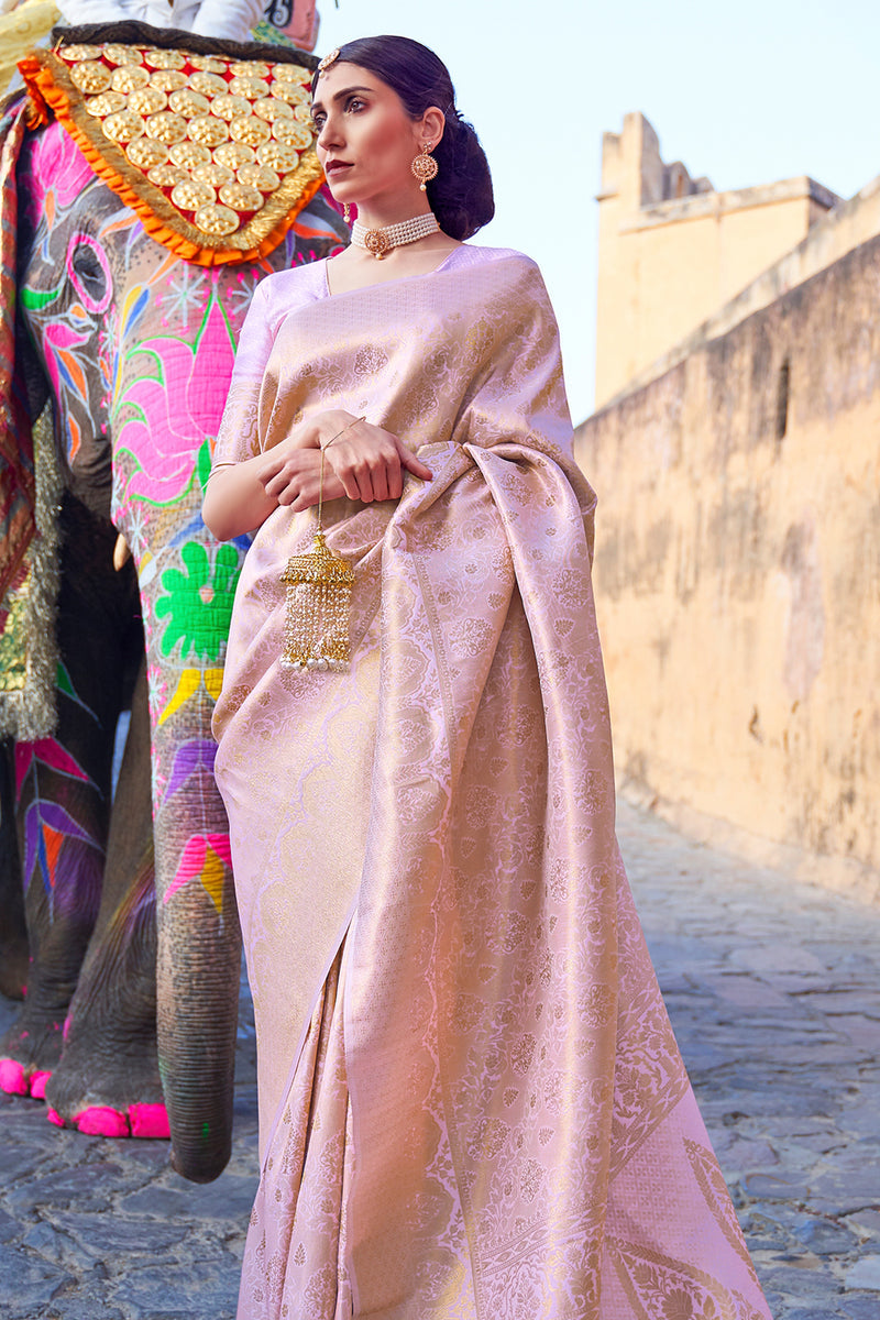 kumbhi grand purple blended silk zari weave soft saree