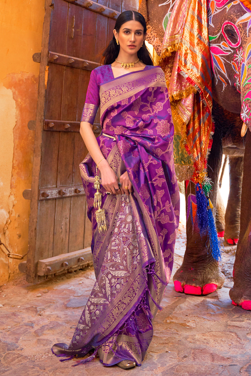 koram purple blended silk zari weave soft saree
