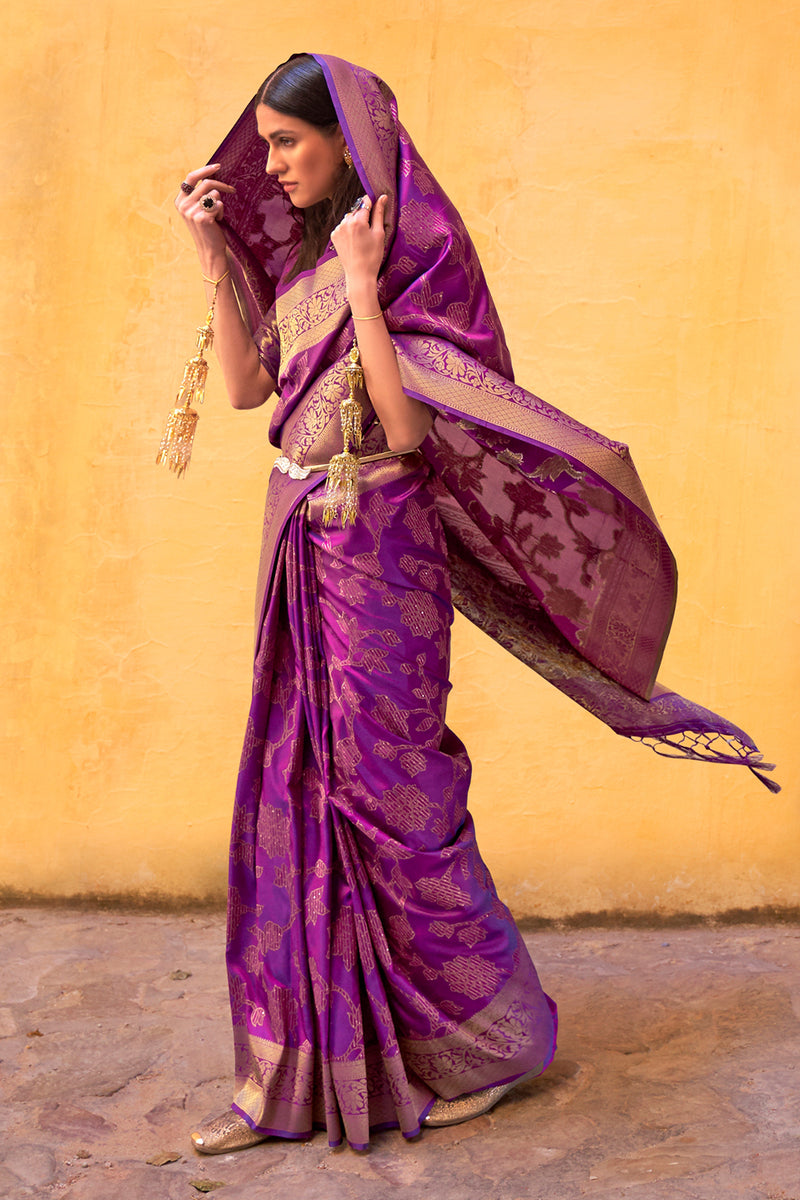 koram purple blended silk zari weave soft saree