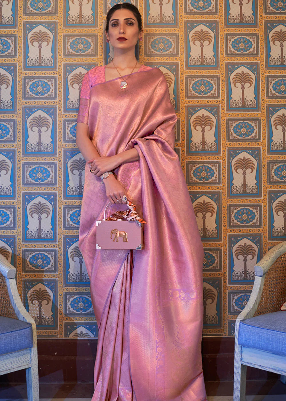 kumbhi petals pink blended silk zari weave soft saree