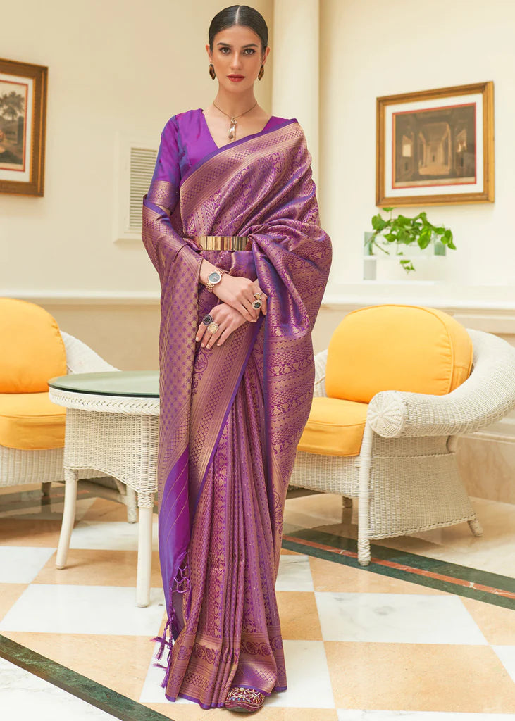 KISHIKA PURPLE BLENDED SILK ZARI WEAVE SOFT SAREE