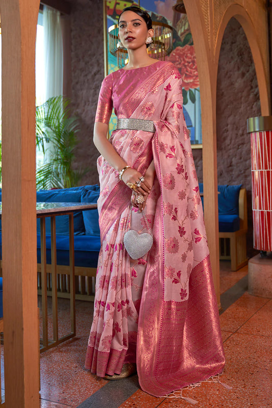 KADVIKA PINK BLENDED SILK ZARI WEAVE SOFT SAREE