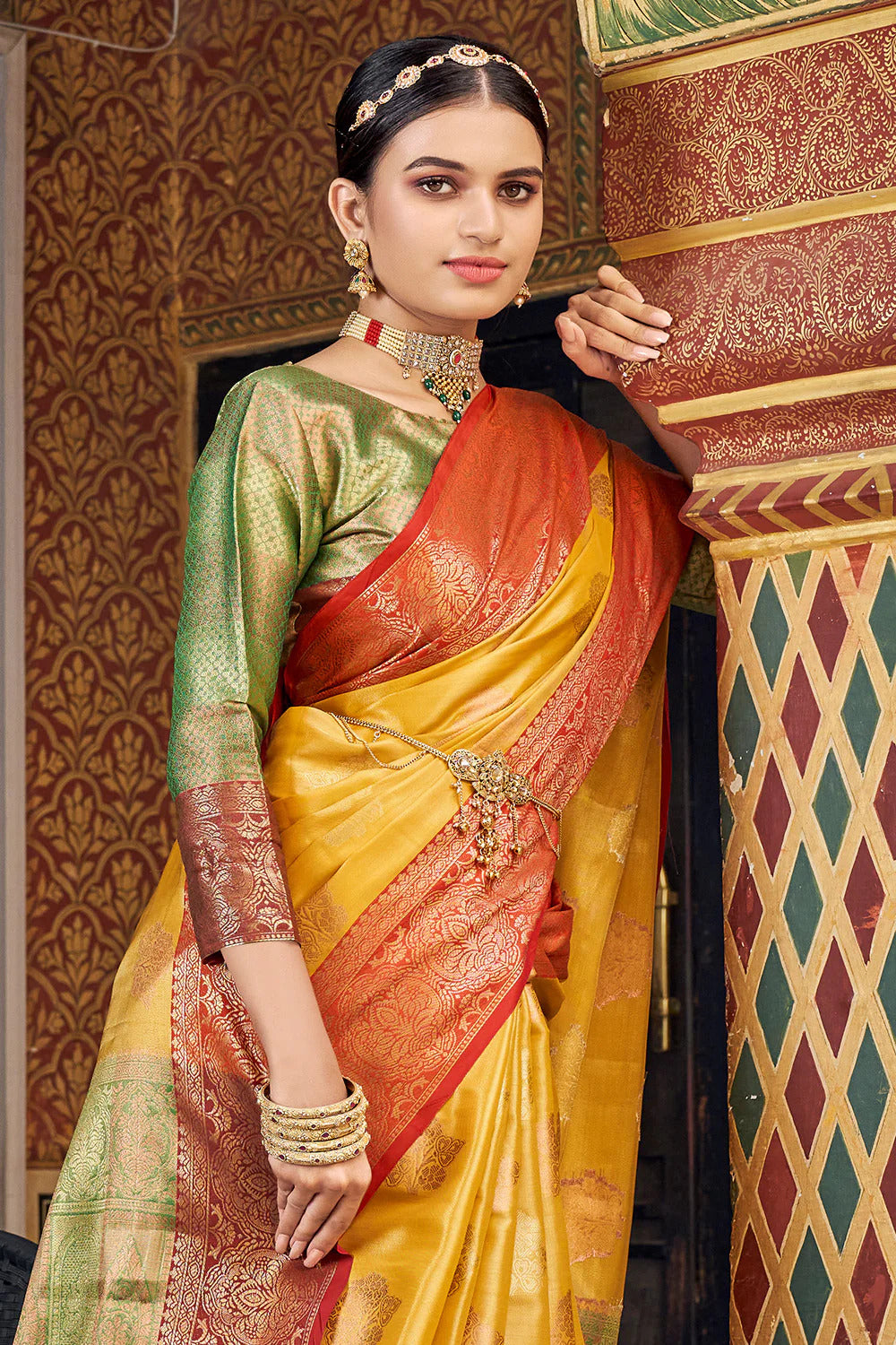 AVKUKTHA YELLOW BLENDED SILK ZARI WEAVE SOFT SAREE