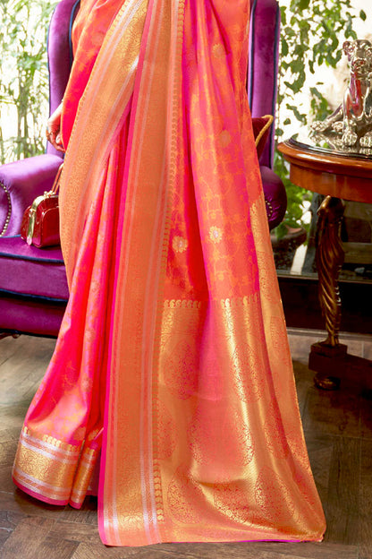 KALLAVI ORANGE BLENDED SILK ZARI WEAVE SOFT SAREE