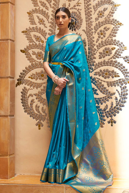 KALANDI BLUE BLENDED SILK ZARI WEAVE SOFT SAREE