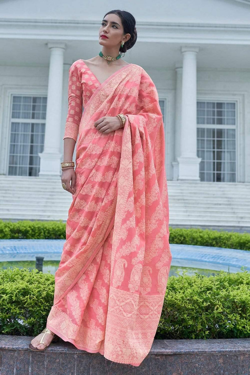 LUCKHANVI PINK BLENDED SILK ZARI WEAVE SOFT SAREE