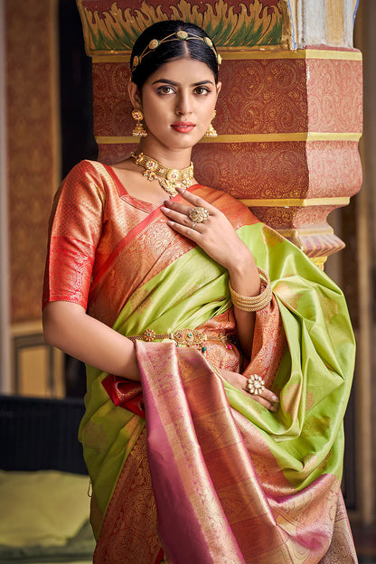 AVYUKTHA PISTA BLENDED SILK ZARI WEAVE SOFT SAREE