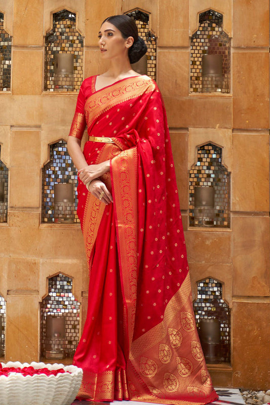 KALANDI RED BLENDED SILK ZARI WEAVE SOFT SAREE