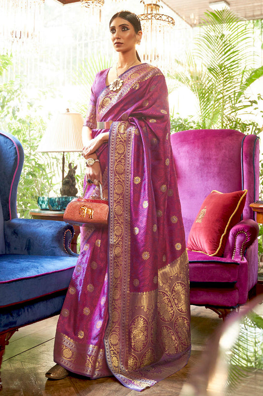 KALLAVI PURPLE BLENDED SILK ZARI WEAVE SOFT SAREE