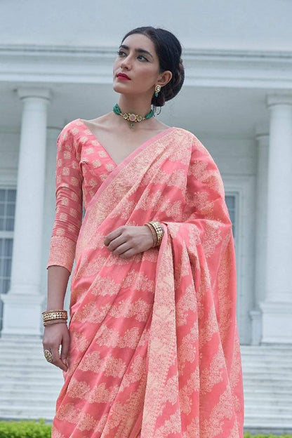 LUCKHANVI PINK BLENDED SILK ZARI WEAVE SOFT SAREE