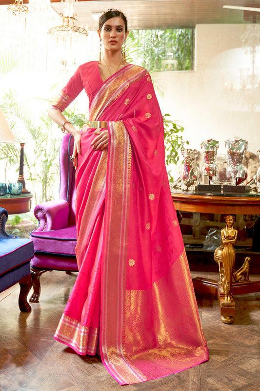 KALLAVI PINK BLENDED SILK ZARI WEAVE SOFT SAREE