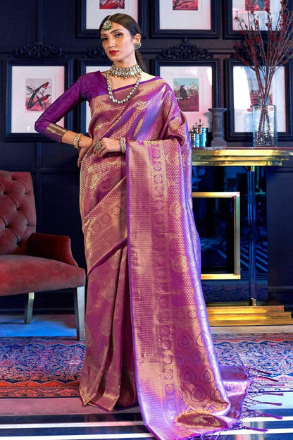 KANDINI PURPLE BLENDED SILK ZARI WEAVE SOFT SAREE