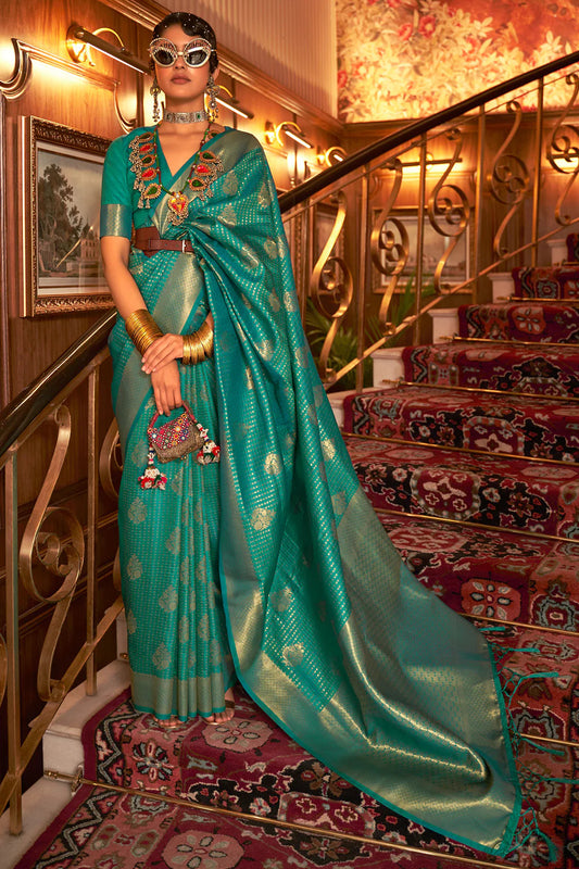 KURINA GREEN BLENDED SILK ZARI WEAVE SOFT SAREE