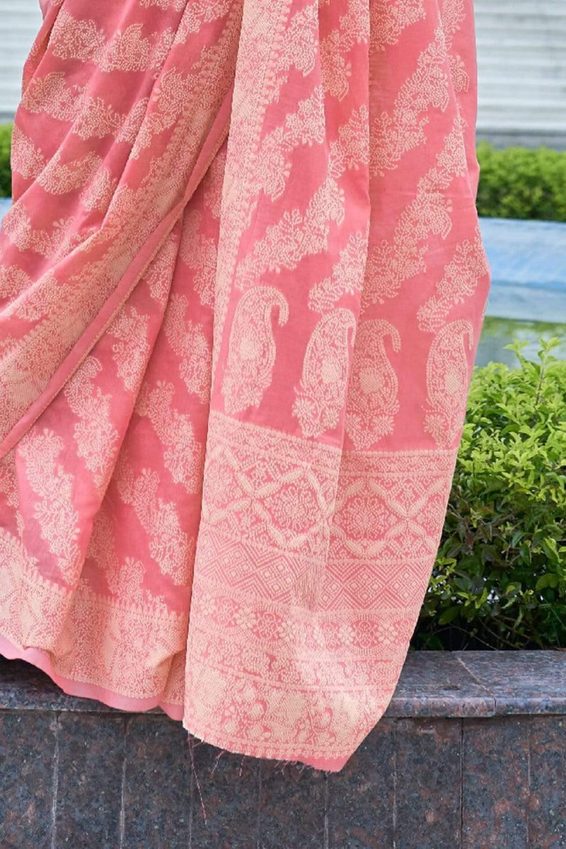 LUCKHANVI PINK BLENDED SILK ZARI WEAVE SOFT SAREE