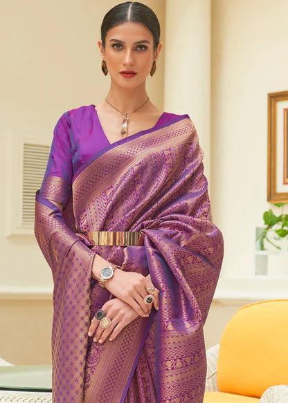 KISHIKA PURPLE BLENDED SILK ZARI WEAVE SOFT SAREE