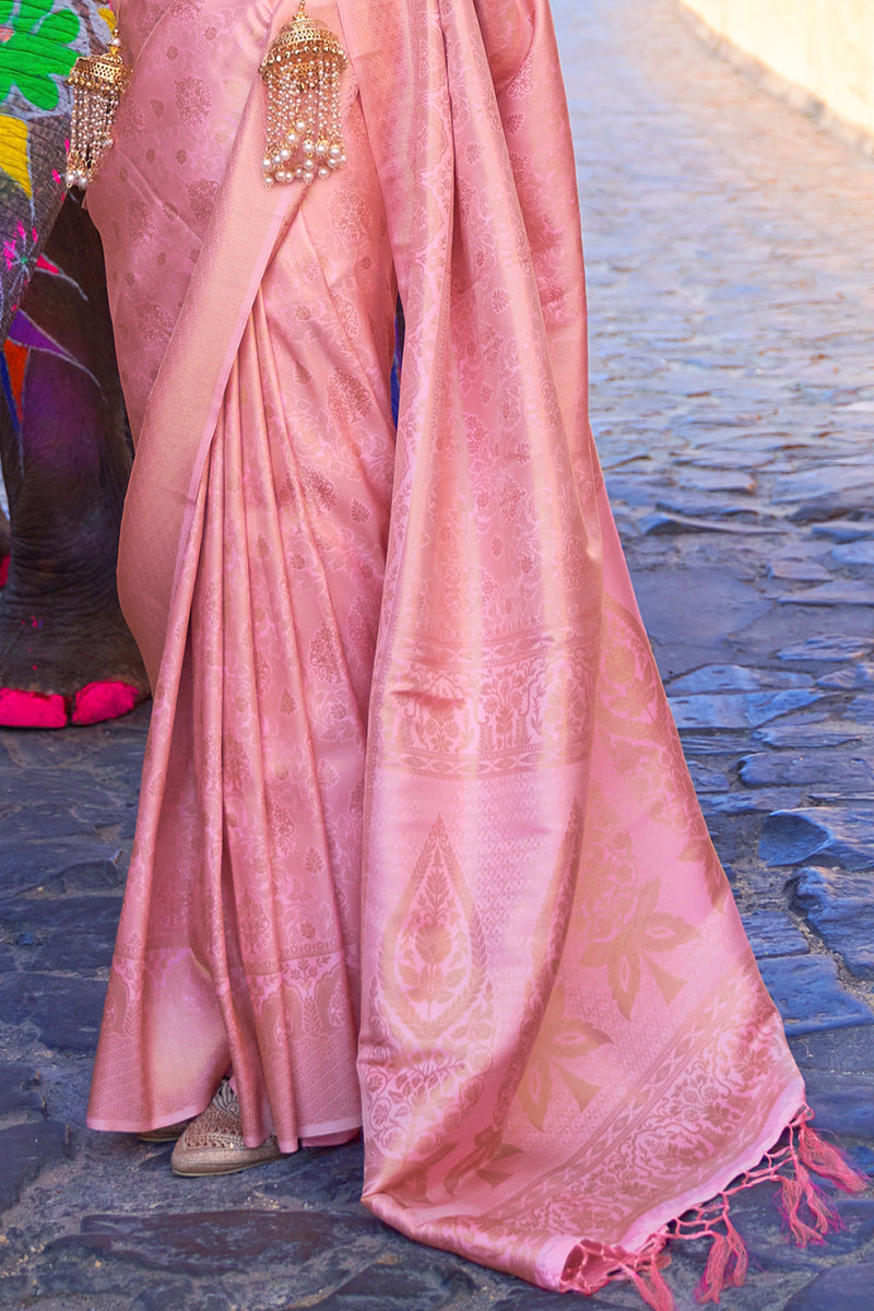 kumbhi grand pink blended silk zari weave soft saree