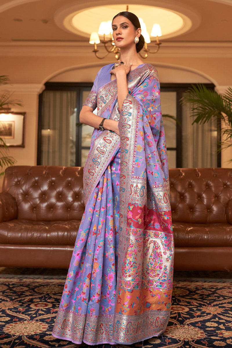 Carnation Pink Banarasi Jamawar Woven Silk Saree - Clothsvil